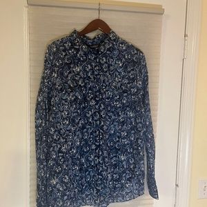 Ralph Lauren Blue Floral Linen Blouse